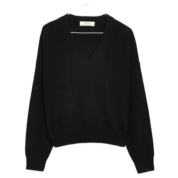 Madewell (Re)sponsible Sweater Cashmere  V Neck Crop True Black  NWT XS - Picture 1 of 7
